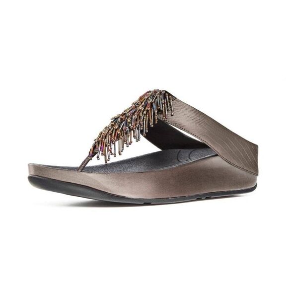 FitFlop Women’s Cha Cha Beaded Tassel Sandals Nimbus Silver Size 8 Iridescent - Picture 1 of 10